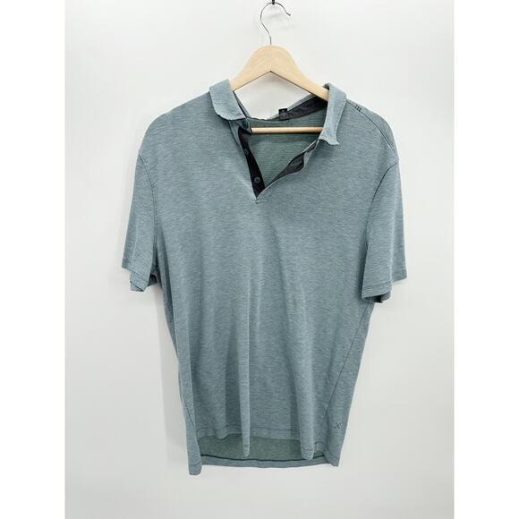 Lululemon Polo Men XL Blue Quarter Button Collar Short Sleeve Shirt - Picture 1 of 7